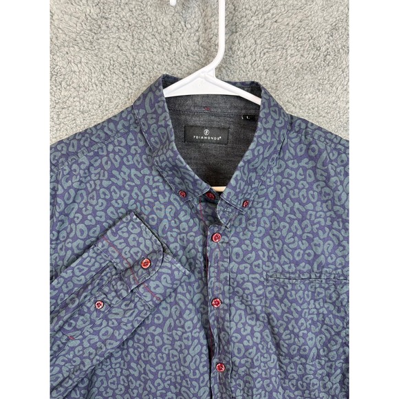 7 Diamonds Shirt Mens Large Blue Long Sleeve Button Up Formal Fancy Soft Casual